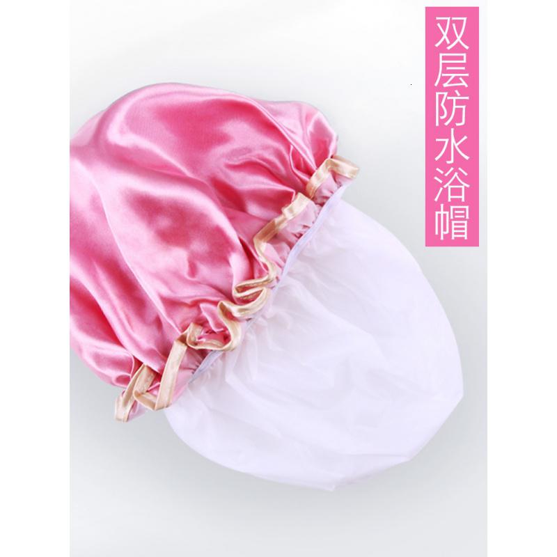 洗澡头罩女款防水可爱发帽防油烟帽大人长发洗头套头帽子免湿 三维工匠 豆沙+香槟浴帽高清大图