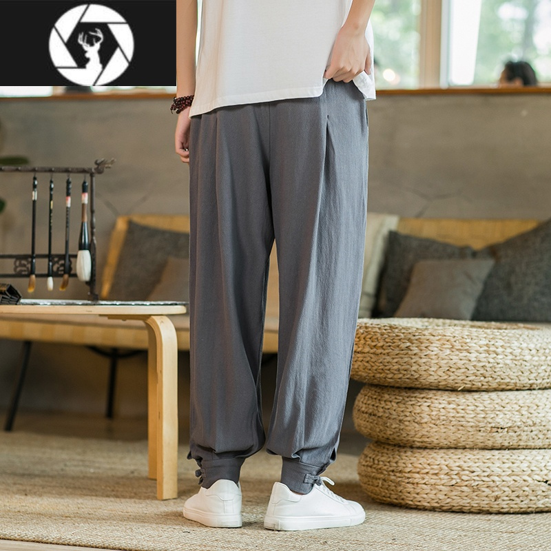 hongzun棉麻僧裤男免绑腿居士裤亚麻宽松收口禅修裤夏季薄款和尚服女
