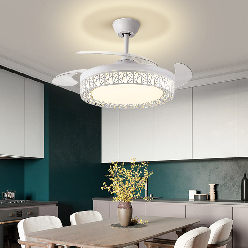 顾家照明2024新款隐形风扇灯现代简约餐厅吊灯遥控鸟巢吊扇灯隐形扇叶