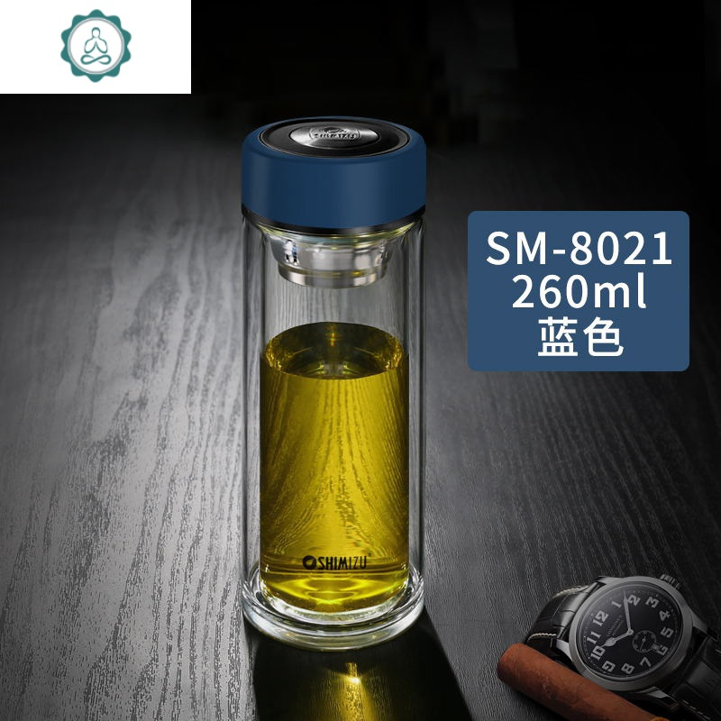 双层便携防漏商务水杯子男女带盖过滤加厚耐热 玻璃杯