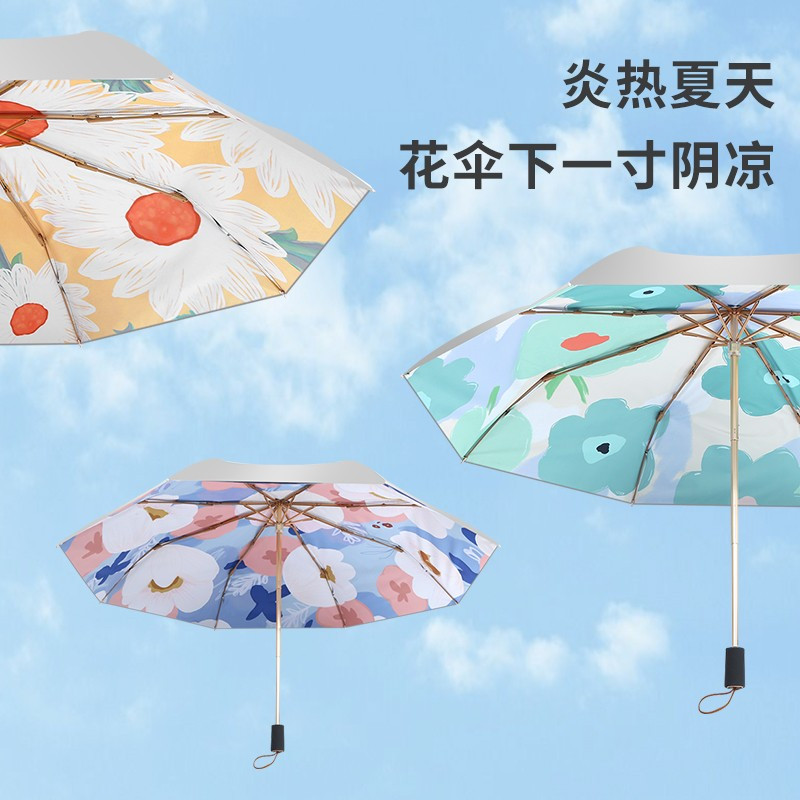 美度2022年新款三折双层银胶太阳伞晴雨两用遮阳伞插画风雨伞M3105