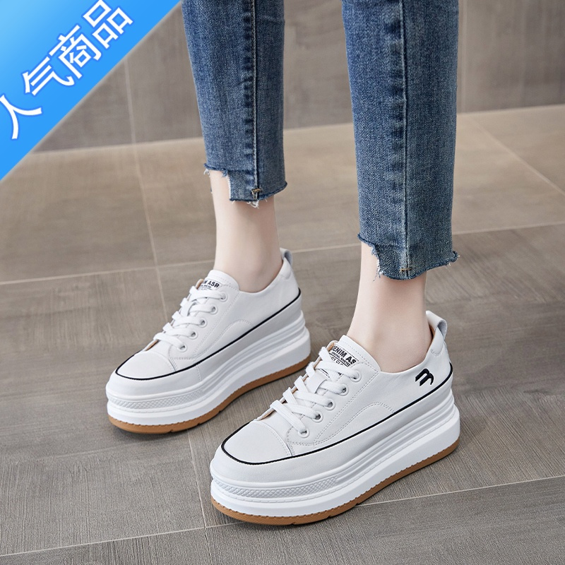 SUNTEK内增高女鞋2023夏季新款鞋子潮厚底松糕鞋超火小白鞋休闲板鞋