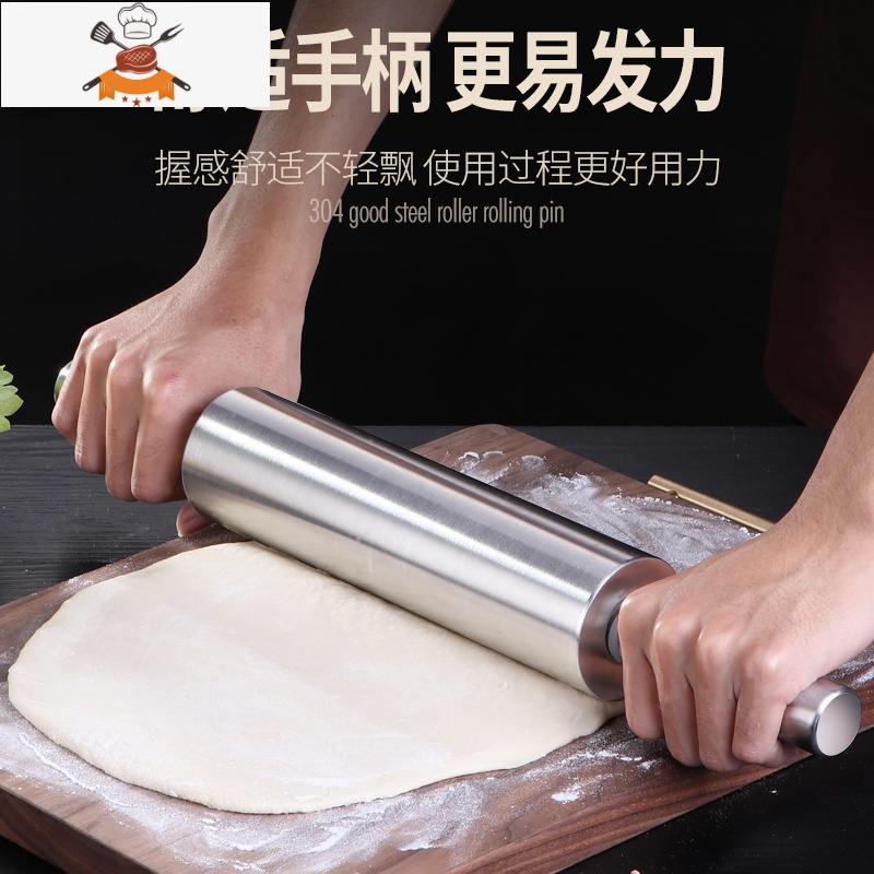 304不锈钢滚轮擀面杖滚轴粗烘焙工具家用赶棍棒擀饺子面条皮器 敬平 304好钢滚轴擀面杖中号高清大图