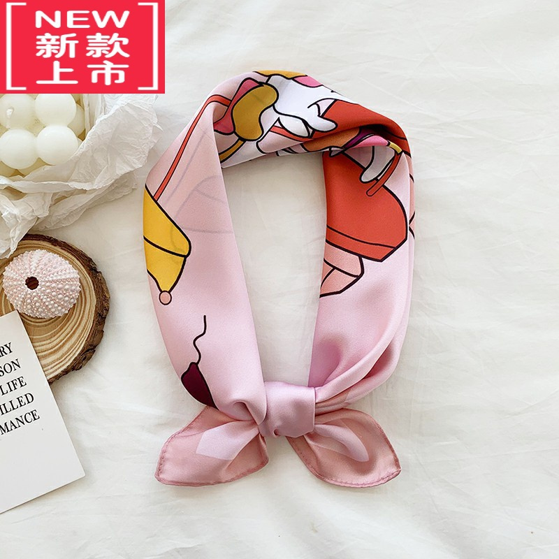 可莉允插画 小众丝巾小方巾女童趣可爱丝巾学生装饰围巾韩版春夏季新品毛巾