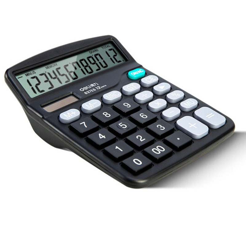 得力 837ES 双电源桌面办公计算器 12位大屏幕桌面计算机 办公文具用品 (2台装) (黑)