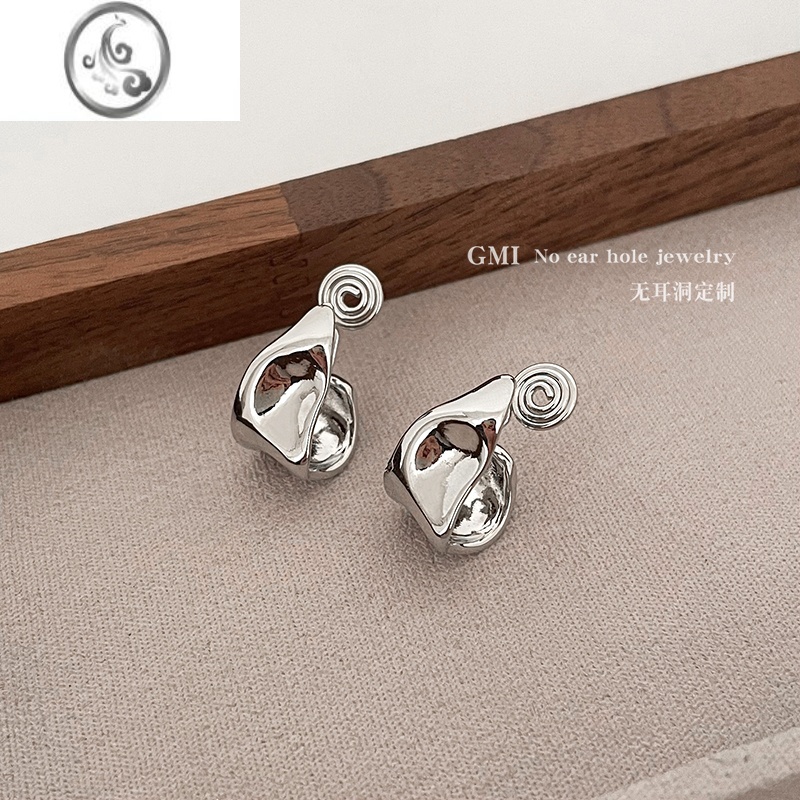 JiMiGMI银色不规则金属蚊香盘耳夹女小众独特耳环冷淡风无耳洞耳骨夹高清大图