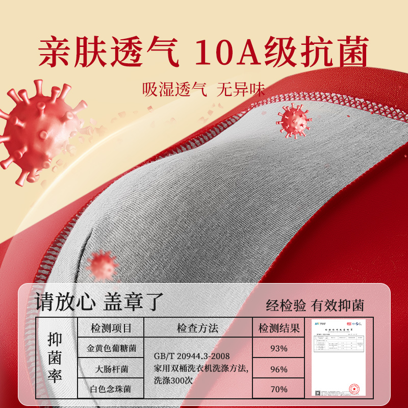 花花公子男士大红内裤平角裤本命年马年鸿运10A抗菌80S精梳棉四角高清大图