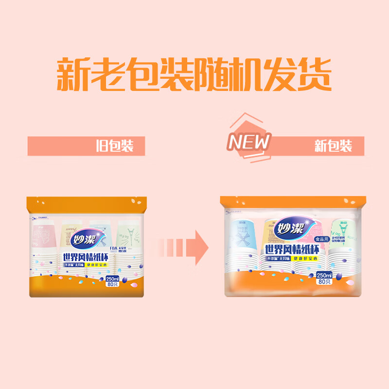 妙洁 一次性纸杯子茶水加厚食品级商务杯 250ml*80只高清大图