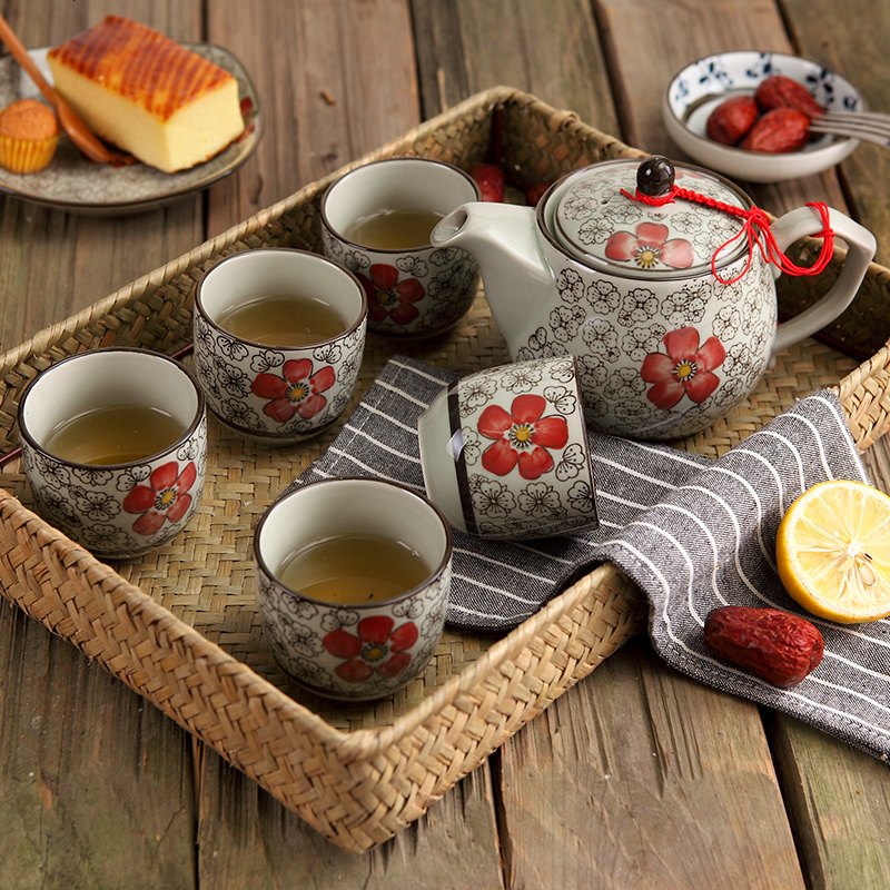 日式和风4色过滤网茶具 景德镇陶瓷创意凉水壶泡茶茶壶茶杯复古
