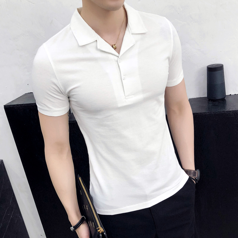 夏款英伦修身短袖POLO衫男士休闲翻领半袖T恤男青年纯色保罗衫潮