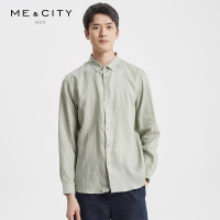 【1件3折价:80.7】MECITY男装纯色翻领亚麻薄款韩版衬衫男