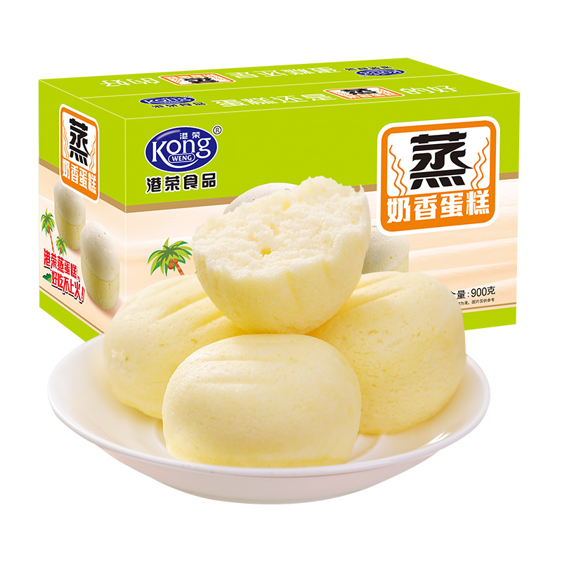 港荣 蒸蛋糕椰香味900g 苏宁自营零食整箱宿舍耐吃营养早餐糕点小面包