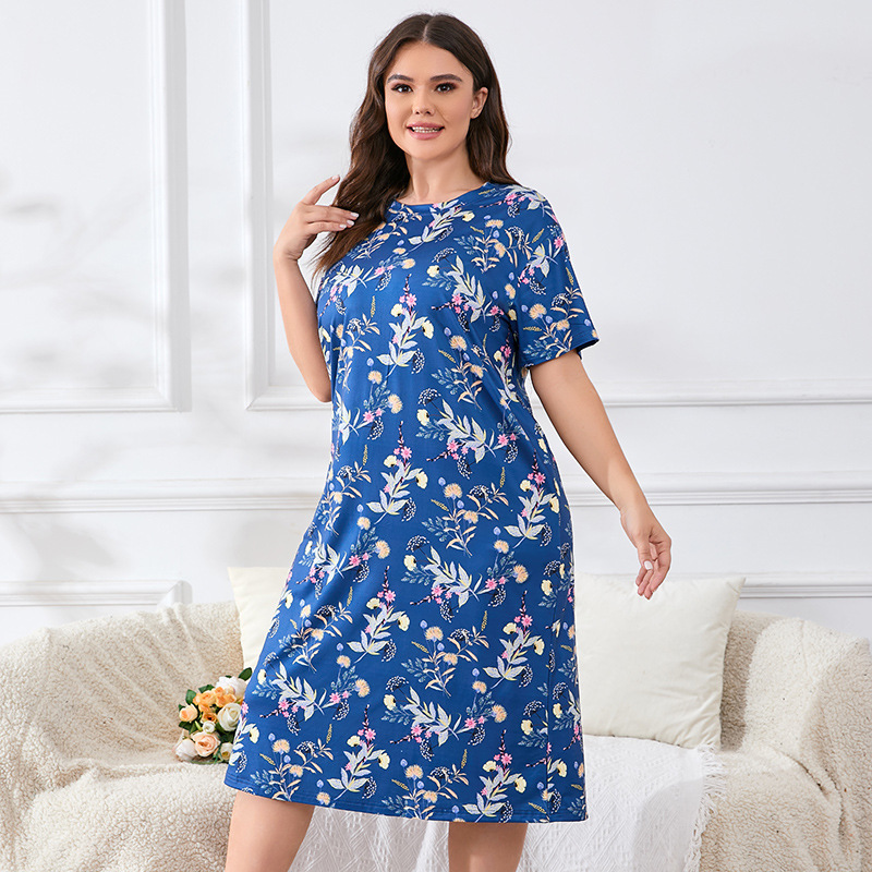 2025新款TEMU加肥加大女士短袖睡裙可外穿