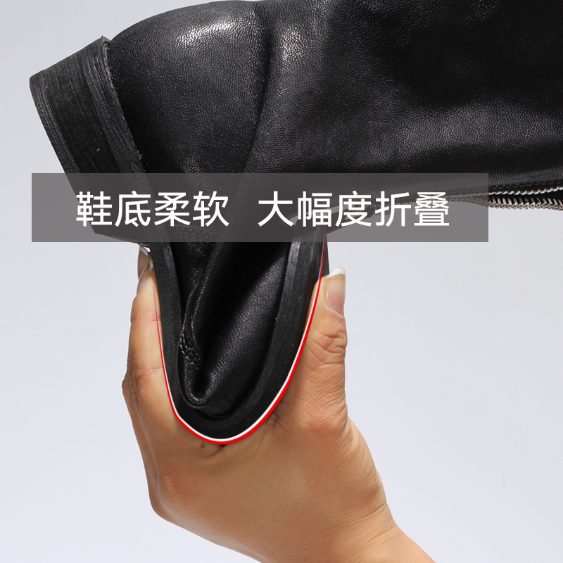 品点Pandell秋冬新款短靴guidi前拉链马丁靴羊皮女靴低跟中筒靴