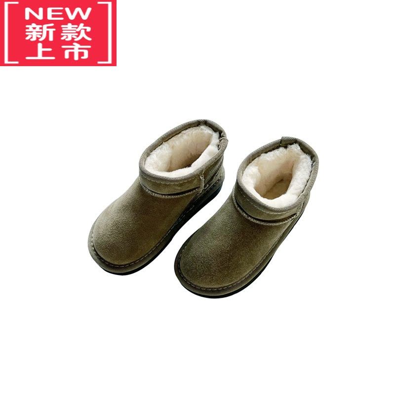 可莉允senbaby童鞋女童单靴百搭加厚靴子儿童鹿皮绒套脚保暖雪地靴短靴图片