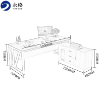 永格办公家具办公桌组合职员工电脑桌屏风工位现代简约单人办公室老板桌椅黑架+金橡木色总长1.8米[含侧柜]