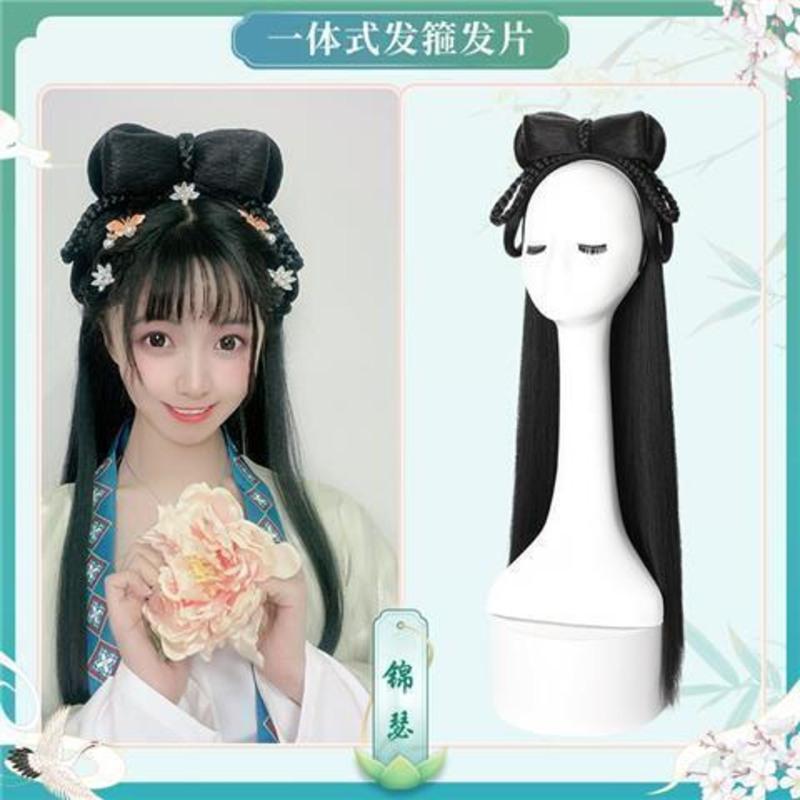 古装汉服假发女新手懒人一体式半头套发箍手残党仙女古风发髻 大桥不加钻