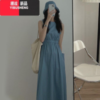 YIBUSHENG韩国chic无袖连衣裙女慵懒风松紧高腰大口袋设计宽松显瘦长裙子