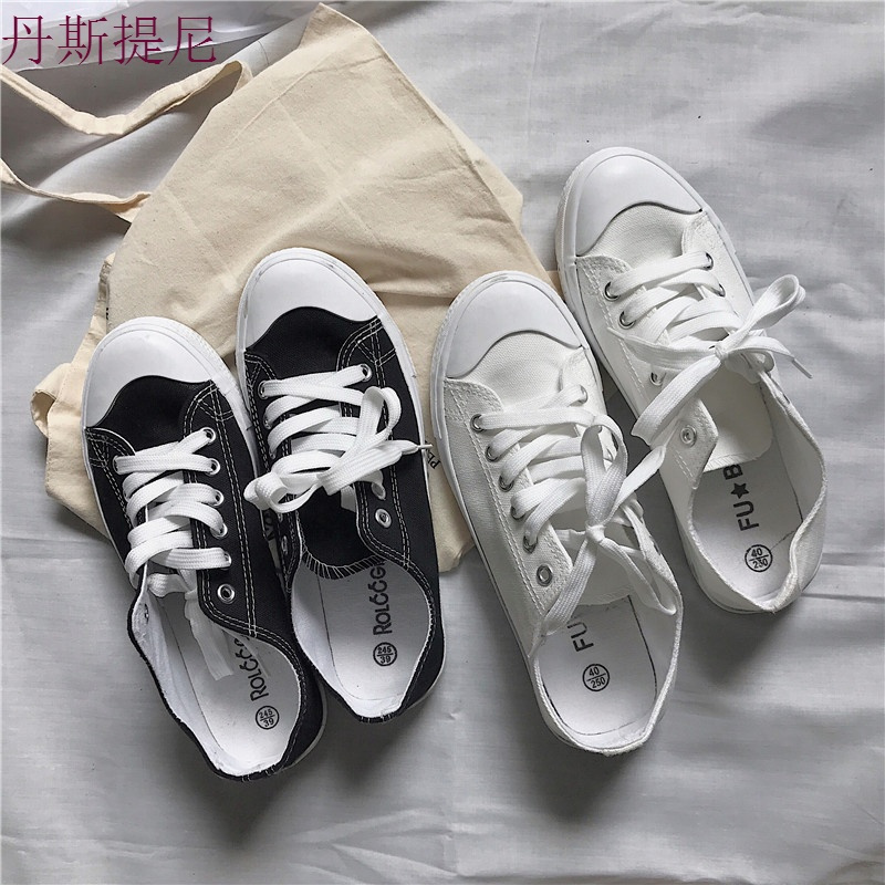 2018舒适韩风学生小白鞋夏季新款小清新百搭系带平底帆布鞋女
