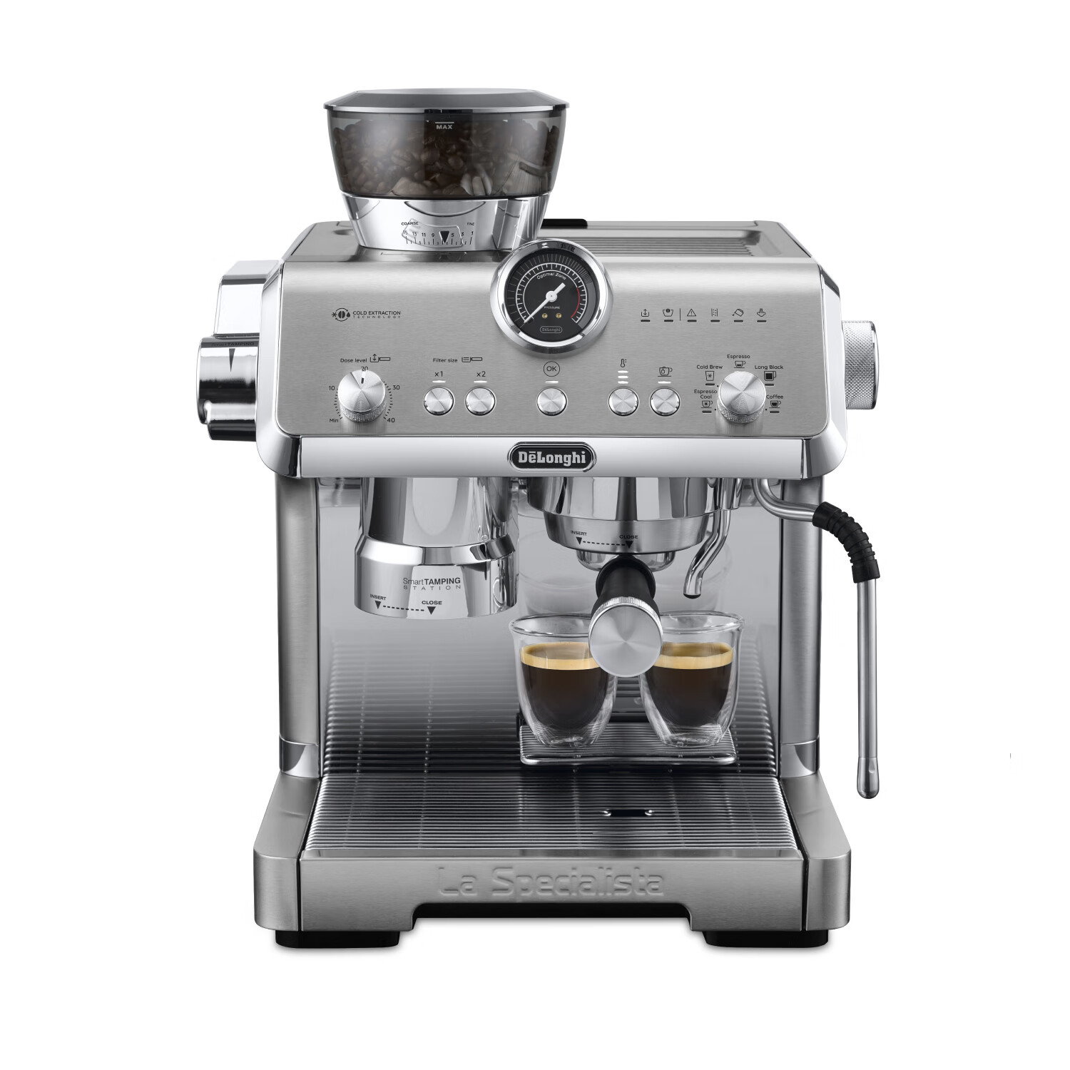 德龙(Delonghi)咖啡机意式半自动美式家用冷萃 豆粉两用 19Bar泵压 升级蒸汽细杆奶泡系统全EC9555.M