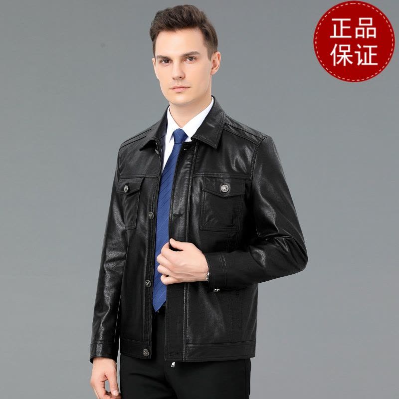 免费退换 2025秋季翻领修身山羊皮真皮皮衣男士短款机车皮夹克韩版薄皮外套反季特价图片