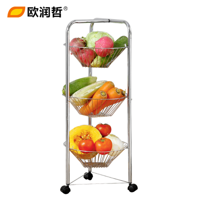 欧润哲(ORANGE) T型三层收纳架厨房置物架客厅房间浴室落地带轮储物架108106