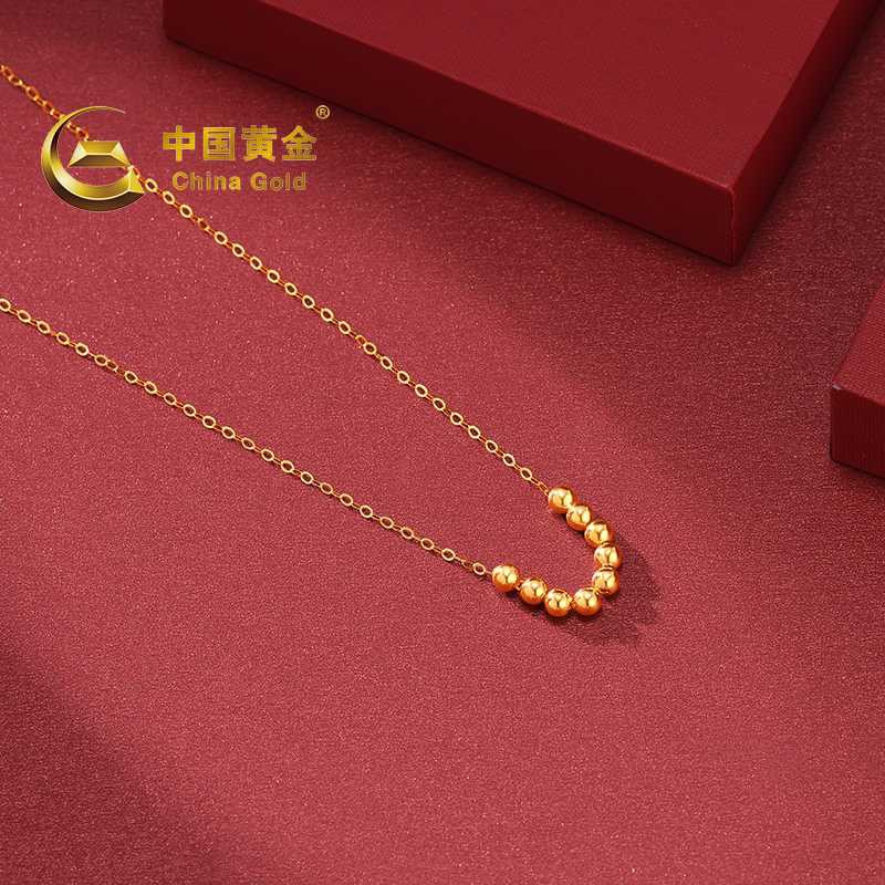 中国黄金18K金黄小金珠项链