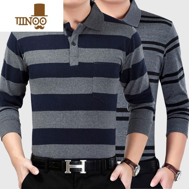 yanxu有领秋衣中老年长袖t恤爸爸装新款男士打底衫翻领上衣体恤衫