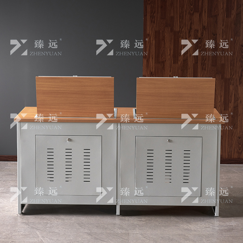 臻远 ZY4012417 隐藏式翻转电脑桌培训桌办公桌B款双人位高清大图