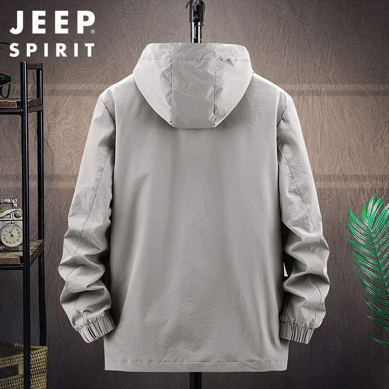 JEEP SPIRIT吉普春秋夹克大码轻质外套男商务休闲夹克衫上衣青年简约连帽防风衣服