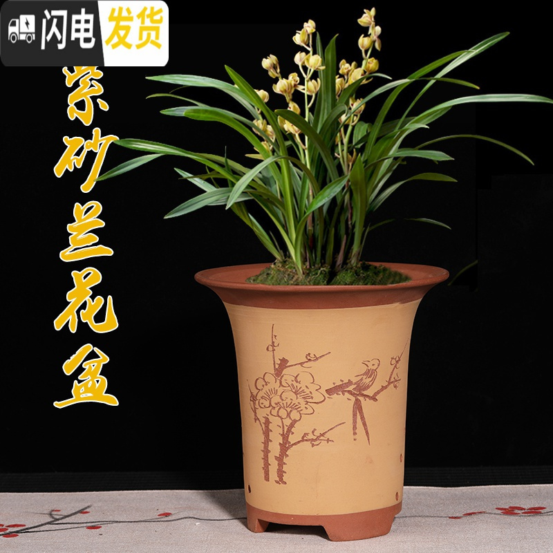 三维工匠紫砂兰花盆陶瓷君子兰花盆兰花专用盆陶瓷花盆 军绿色 图片上几个就是几个花盆容器