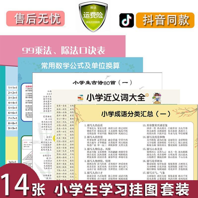 小学生语数外学习挂图套装 全套大全 知识点分类汇总 幼儿园学前套装14张