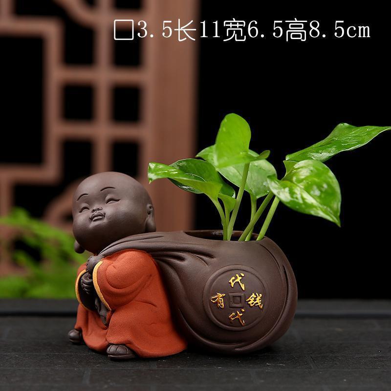 创意陶瓷小和尚茶宠摆件水培小花瓶花器皿花插花室内装饰水养花盆