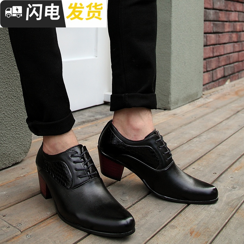 男士尖头高跟鞋尖头韩版英伦休闲内增高8cm皮鞋时尚个性潮男鞋子启如
