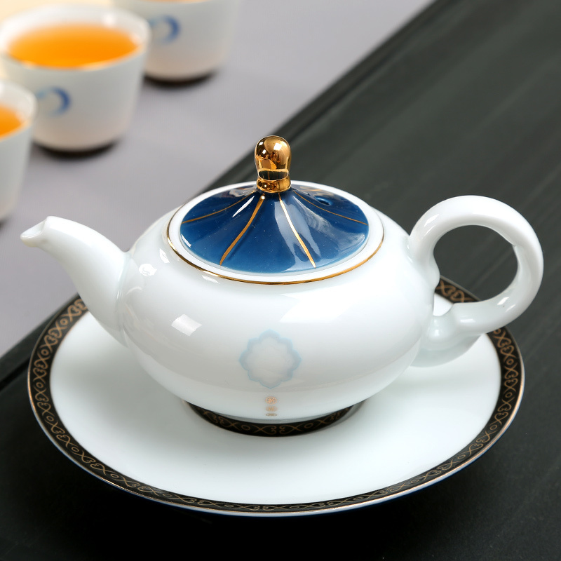 常生源 陶瓷功夫茶具套装 金边 白瓷 创意典雅 茶壶公杯茶漏茶叶罐茶杯整套 精美礼盒 丝路新语茶具套组