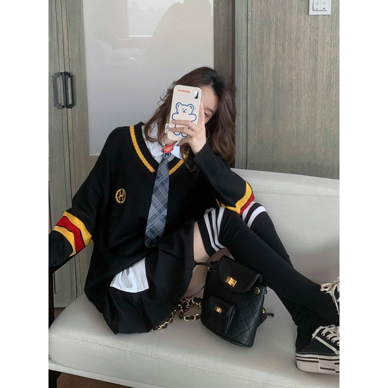 艳如飞秋装学院风日系甜美小矮个子jk制服套装裙子毛衣衬衫学生装全套套装