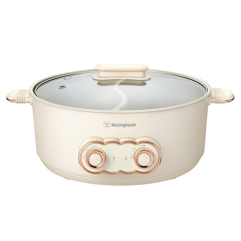西屋(WESTINGHOUSE)2000W食品级不粘内胆双重温控保护6L电火锅 杏仁白 WHG6A