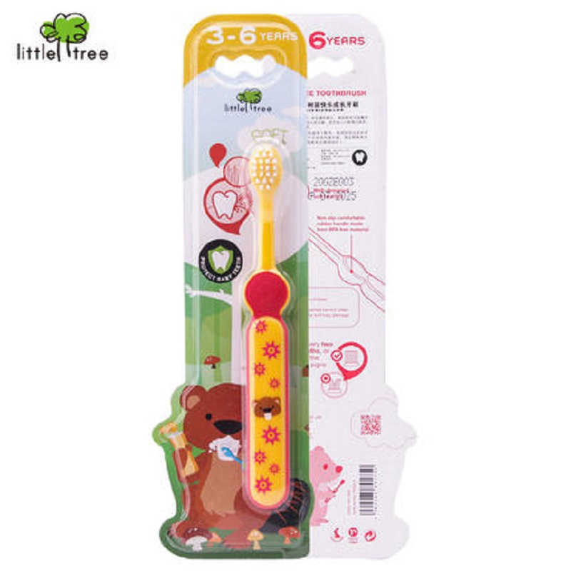 英国小树苗(little tree)儿童牙刷3-6岁-红色软毛高清大图
