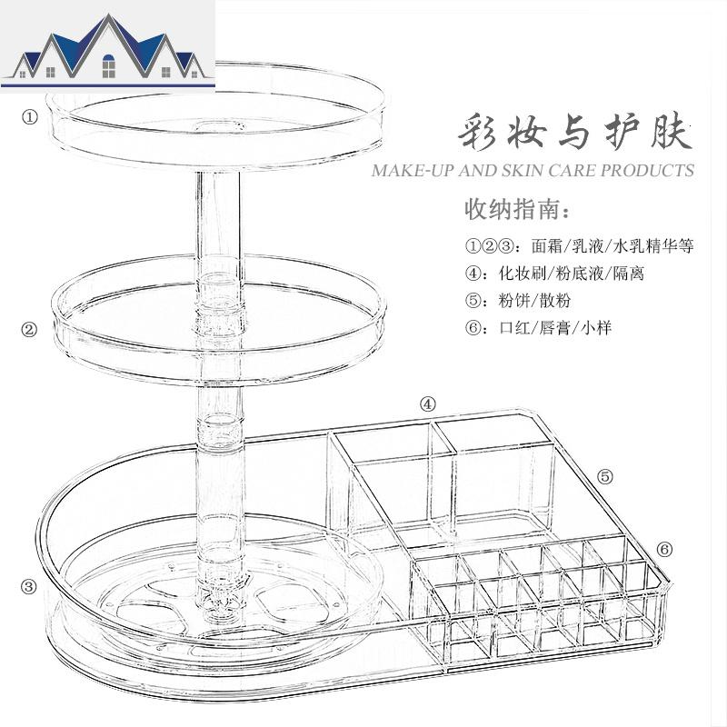 桌面梳妆台整理置物架简约抖音透明亚克力旋转化妆品收纳盒 三维工匠高清大图