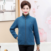 迪鲁奥（DILUAO)50岁40妈妈装秋款抓绒摇粒绒女2019新款女外套秋装中老年上衣女装_244 湖蓝色 L(建议80-95斤)