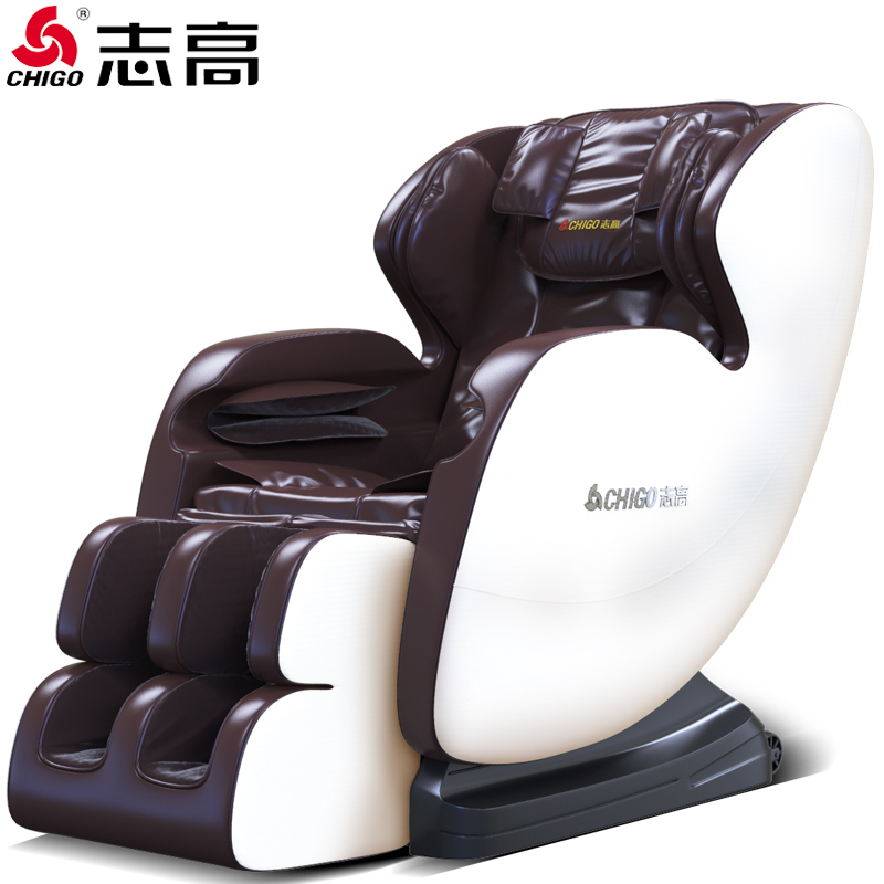 Chigo/志高家用按摩椅ZG-AMX8S全身全自动智能太空豪华舱小型多功能电动沙发深V零重力颈椎肩腰背揉捏器 高配棕色