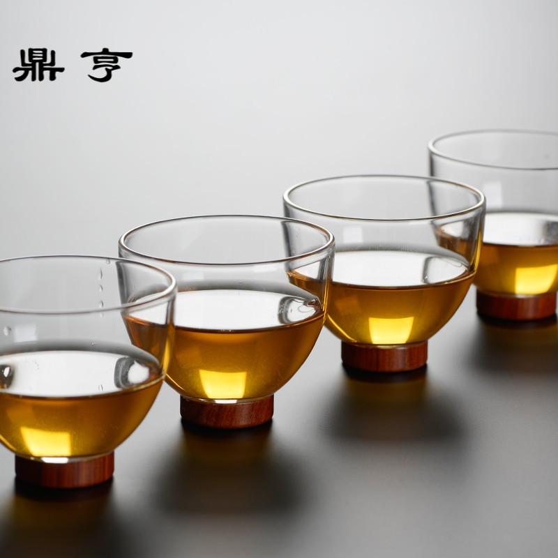 鼎亨 红檀木小玻璃茶杯主人杯个人杯单杯 功夫茶具品茗杯茶盏