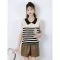 CACHE CACHE春夏新款娃娃领假两件条纹针织女经典撞色百搭T恤