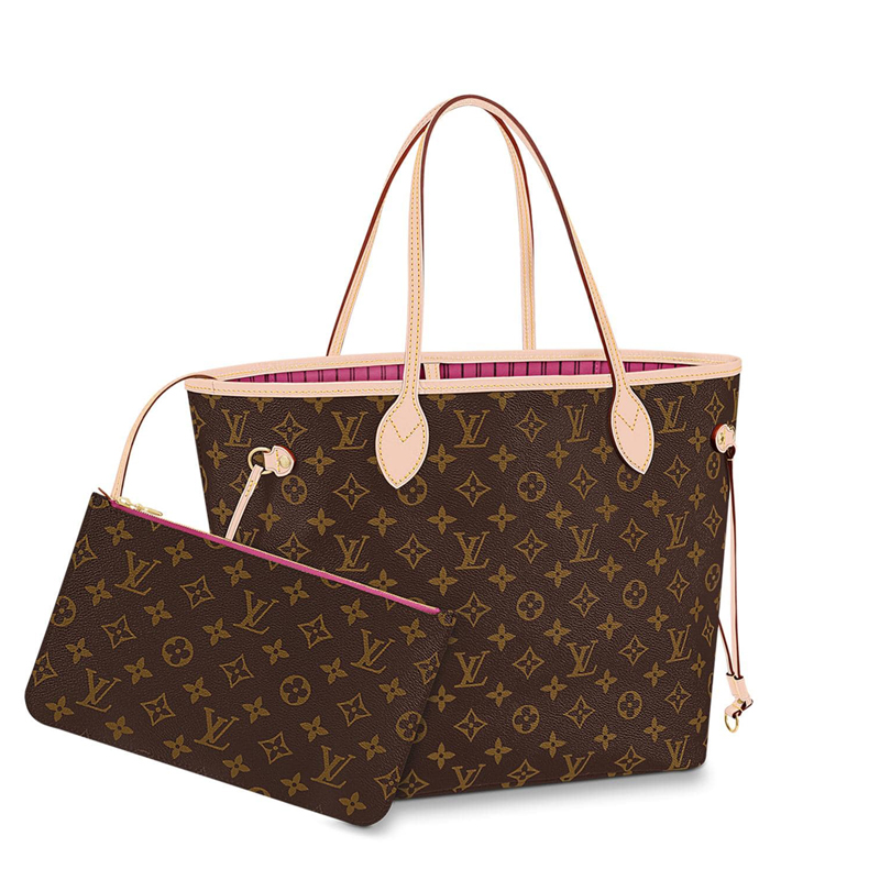 海外直邮路易威登lv女包牡丹粉neverfull经典子母包老花31cm中号单肩