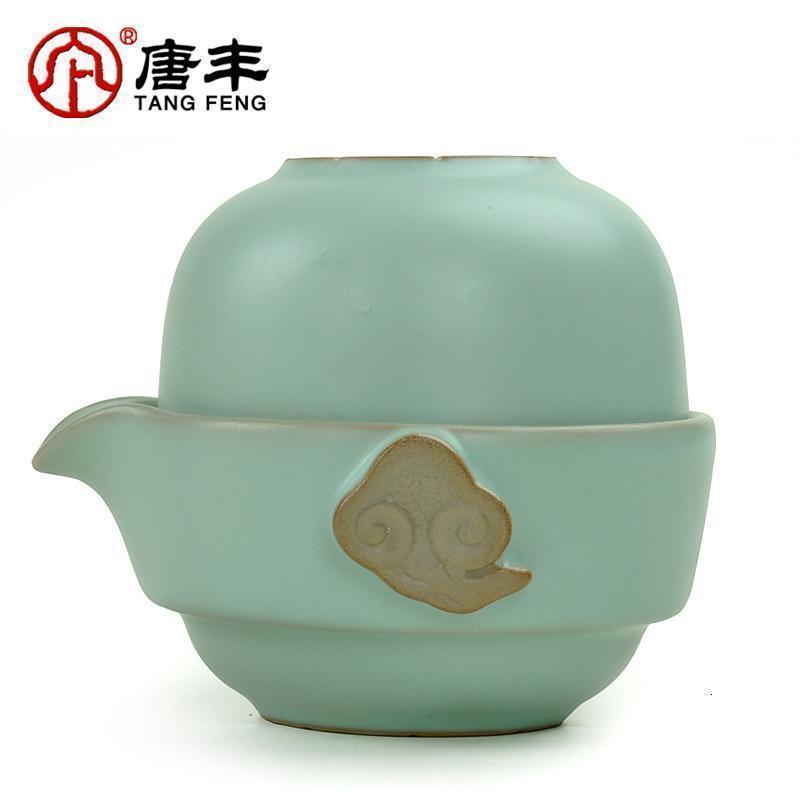 家柏饰(CORATED)快客杯便携式旅行办公创意仿汝窑开片陶瓷茶具泡茶壶一壶一杯高清大图