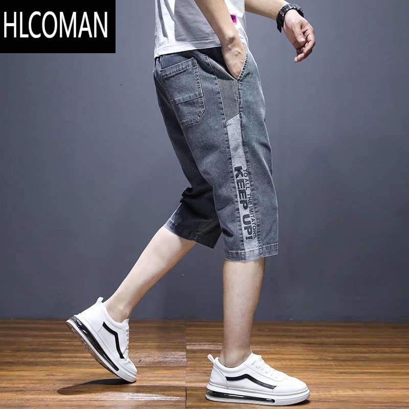 HLCOMAN2024年新款夏季薄款七分牛仔短裤男士宽松直筒休闲中裤男士五分裤 K469灰色 M建议100-120斤