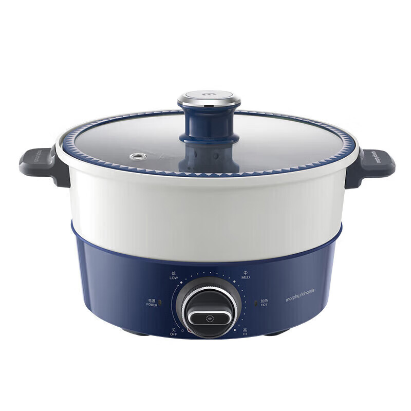 摩飞电火锅4L多功能料理锅鸳鸯锅电热锅轻奢蓝MR9090