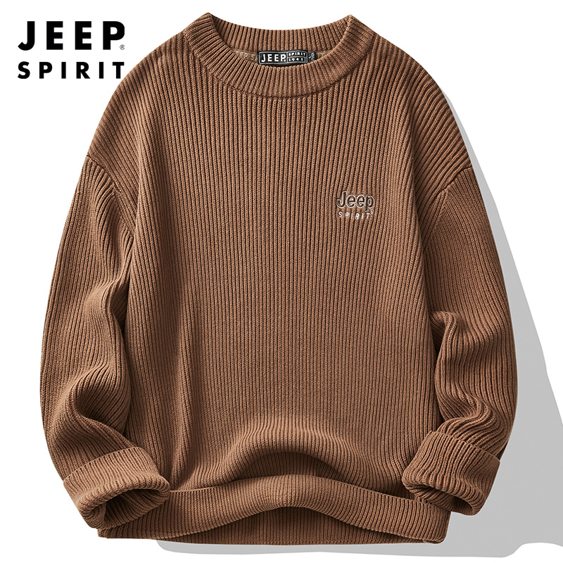 JEEP SPIRIT吉普秋冬季新款毛衣针织衫男圆领套头打底衫毛衣宽松弹力潮流上衣高清大图