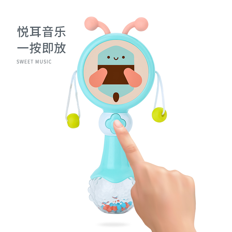 贝恩施(beiens)婴儿早教益智玩具新生儿宝宝音乐手摇铃拨浪鼓0-3岁 B204黄色