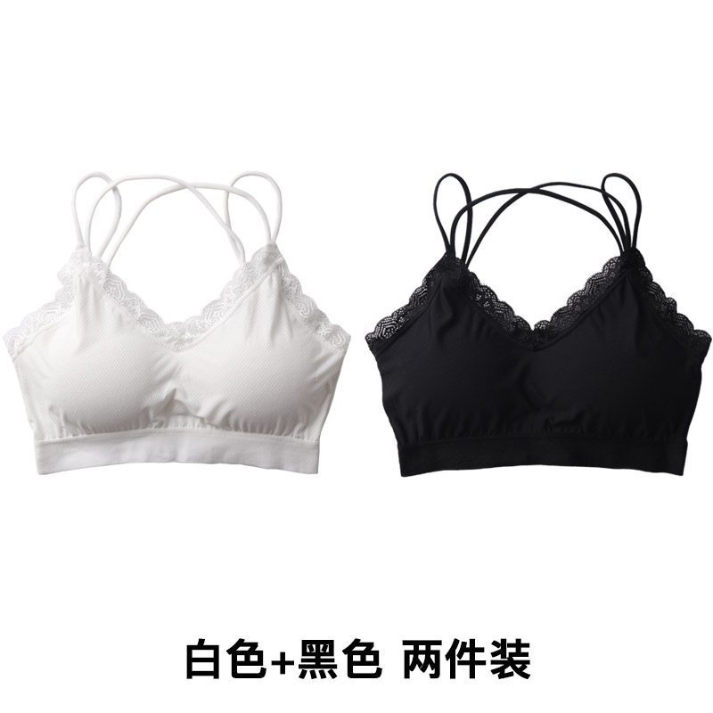 冰丝带美背抹胸短款小背心文胸内衣女少女裹胸百搭打底学生高中黑色+白色两件装均码
